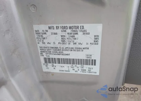 2008 Ford F-150 Fx4/Lariat/Xl/Xlt из США, поврежденный, VIN 1FTPX14V98FB22497